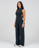 Softline | High-Neck Sculpted Backless Jumpsuit – Onyx Shadow